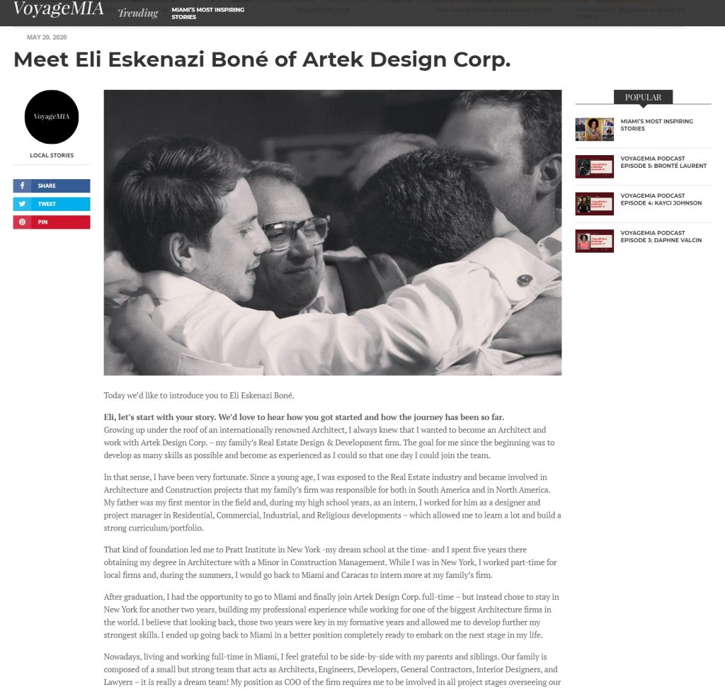 VoyageMIA: MEET ELI ESKENAZI BONÉ OF ARTEK DESIGN CORP.
