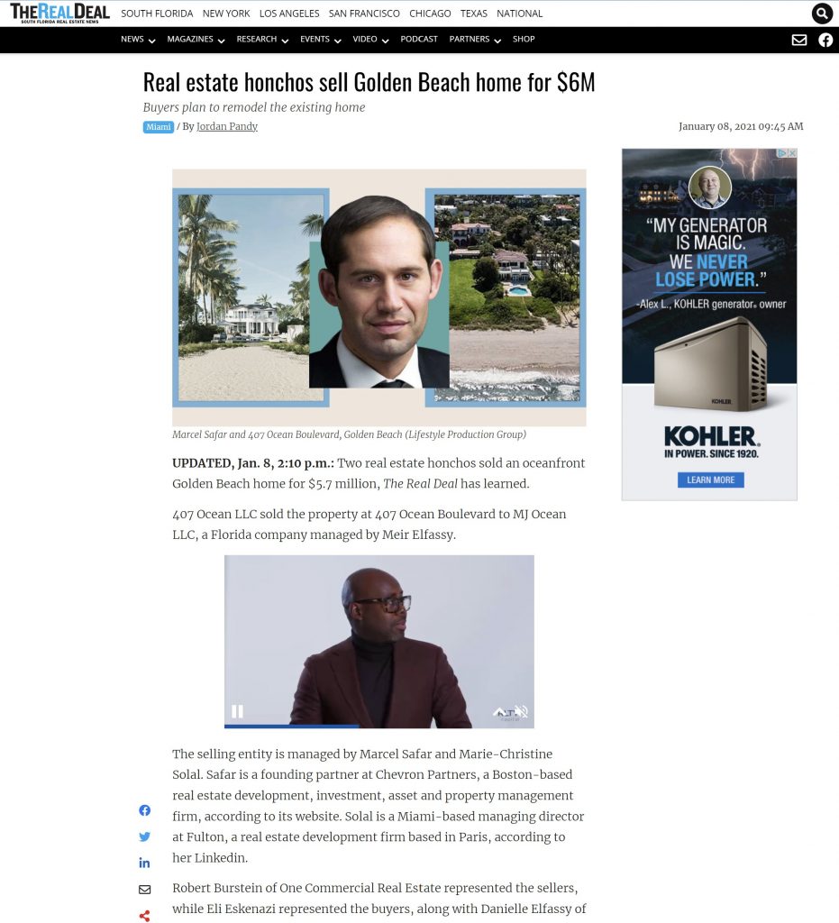 The Real Deal: Real estate honchos sell Golden Beach home for $6M