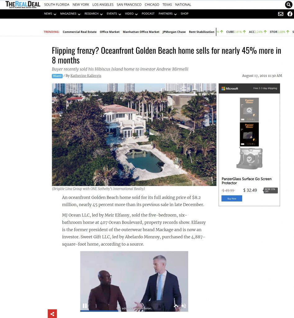 The Real Deal: Flipping frenzy? Oceanfront Golden Beach home sells for nearly 45% more in 8 months